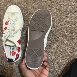 White And Red Heart Shoes