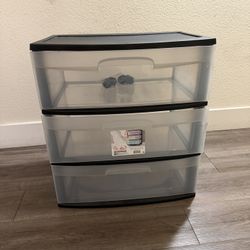 Sterilite Wide 3 Drawer Cart, Clear Plastic Storage Drawers, Wheels Included, Black