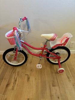 Costway 16" Kids Bike with Basket Doll Seat & Colorful Streamers 2 Training Wheels Pink
