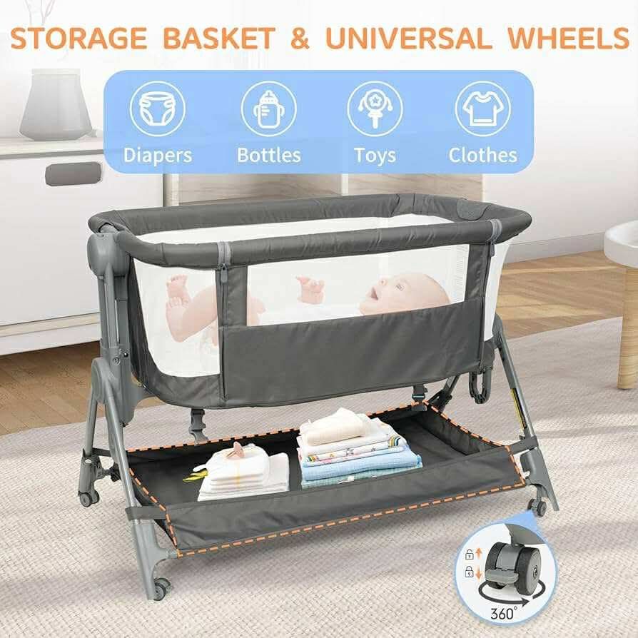 Bassinets Bedside Sleeper, Baby Bassinet One-Button Folding Portable Bedside Bassinets for Newborn