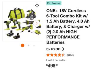 Ryobi 6 tool combo kit never opened still in box