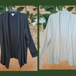 2 waterfall, soft drape, open front cardigan sweaters, Liz Claiborne, Sz. XXL