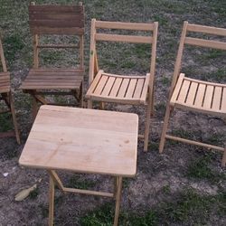 4 Real Wood Chairs And a Small Table 
