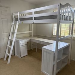 Twin Bunk Bed Over Desk With Mattress 