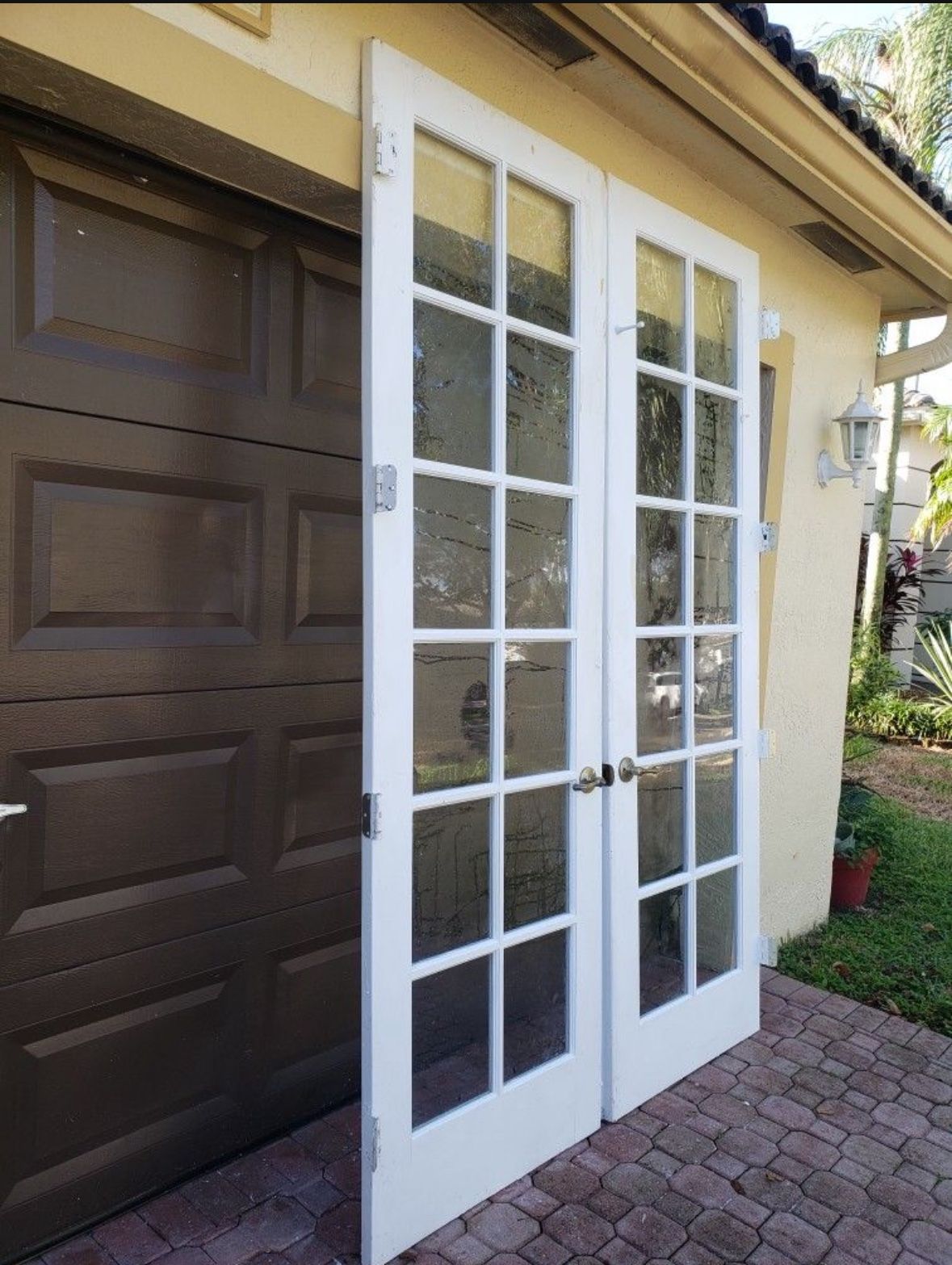 White Solid Wood French Doors Interior Double Doors Clear Glass 96x60
