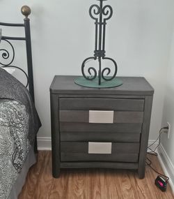 1 charcoal wood nightstand end side table chest cabinet closet bedroom storage deep drawer modern