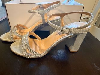 Badgley Mischka Gold Glitter Block Heel Sandals