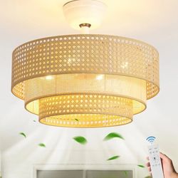 Zheshirui 20in Boho Ceiling Fan 3-tier With Lights N Remote 6speed Reverse Timer New
