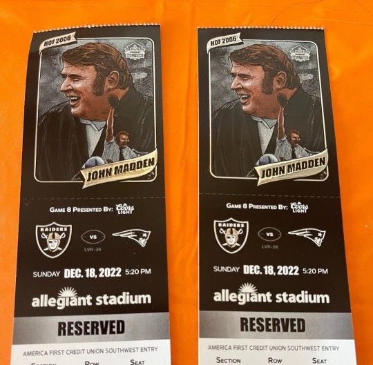 NFL TICKETS NEW ENGLAND PATRIOTS VS LAS VEGAS RAIDERS for Sale in Kaneohe,  HI - OfferUp