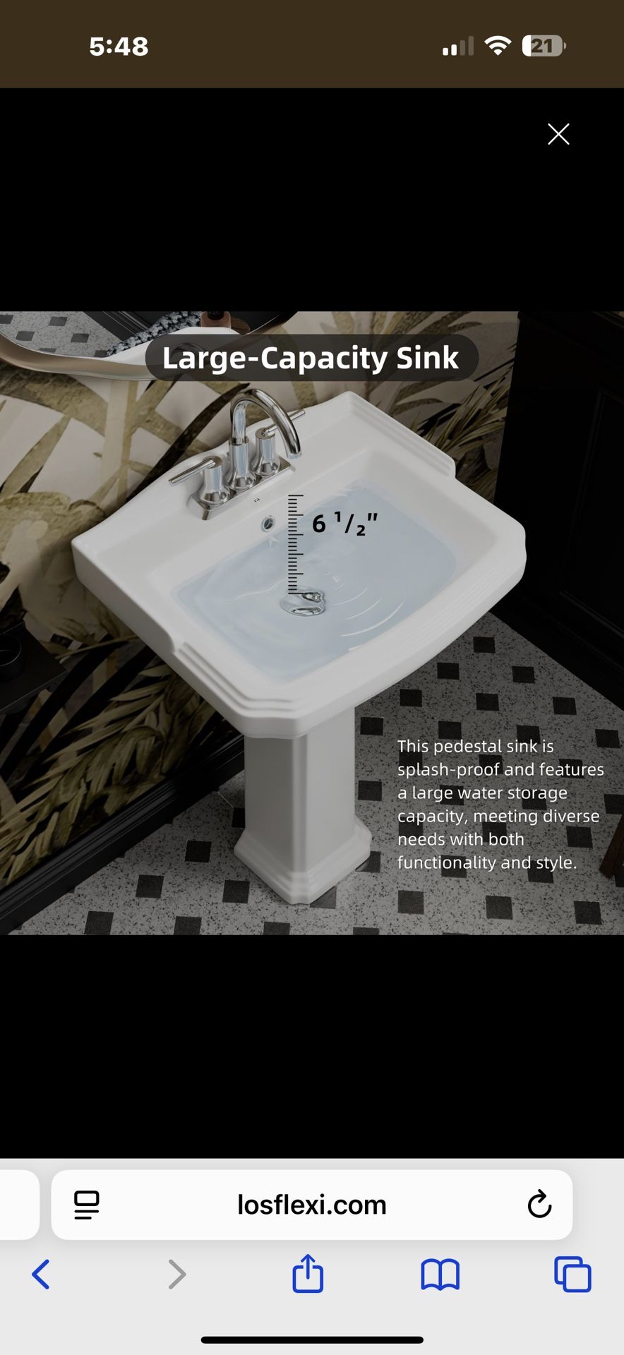 LOS FLEXI RECTANGULAR VINTAGE PEDESTAL SINK 23″L X 19″W