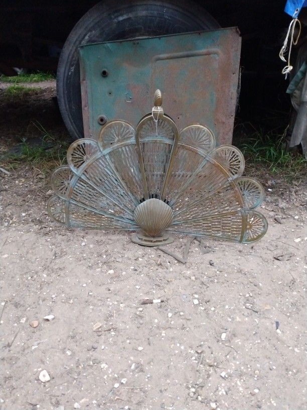 Solid Brass Peacock Fireplace Screen
