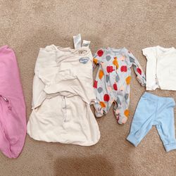 Swaddle me Halo Sleep Sack Carter Newborn Top & Bottom Premie Pajama  All used for 2 months  Halo sleep sack/ sleep bag / swaddle is 0-3 months  Carte