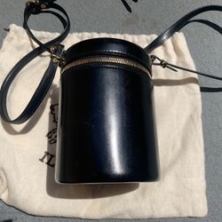 Black Leather  Il Bisonte Cylinder  Bag: Hand Made In Italy