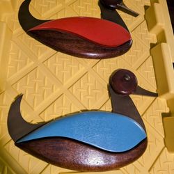 Vintage 1960s Teak Metal Masketeers Rare Ducks Set