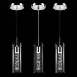Esfos Pendant Ceiling Light Fixture, LED Kitchen Lighting Crystal Pendant Lights Kitchen Island, 1-Light Integrated Kitchen Hanging Light Fixture Mode