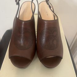 Coach Dark Brown Leather Peep Toe Sandal