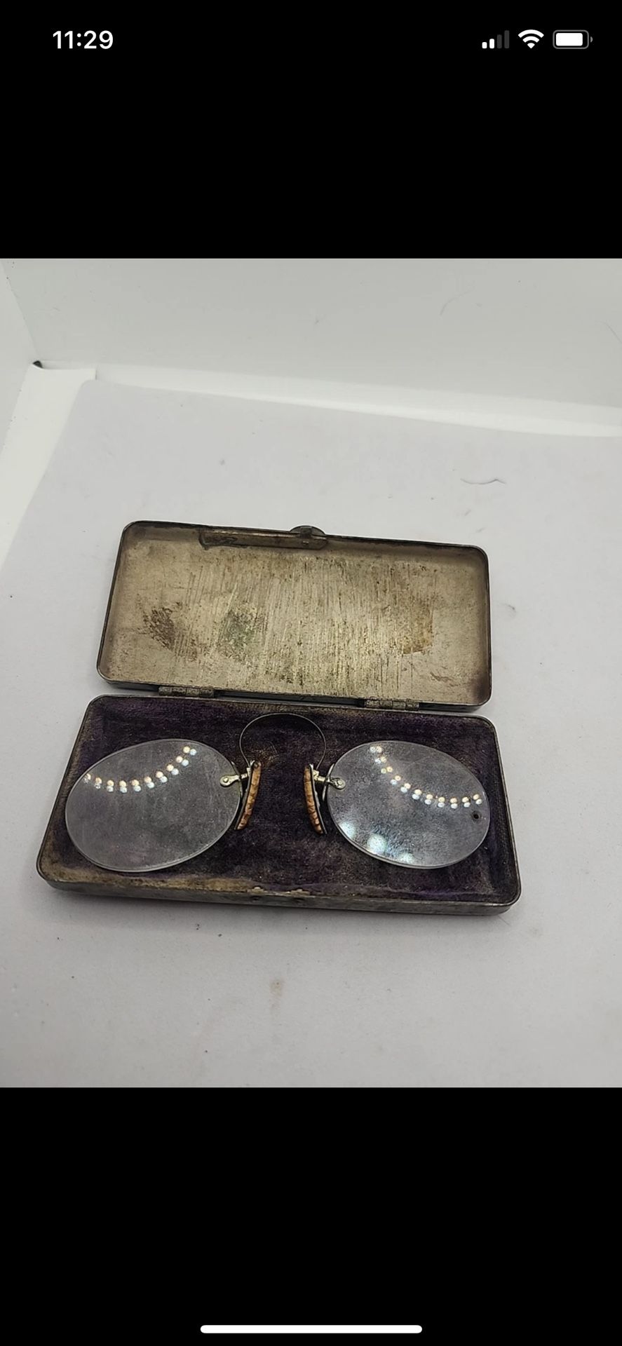 Antique Oval Pince nez Eye Glasses W/ Case
