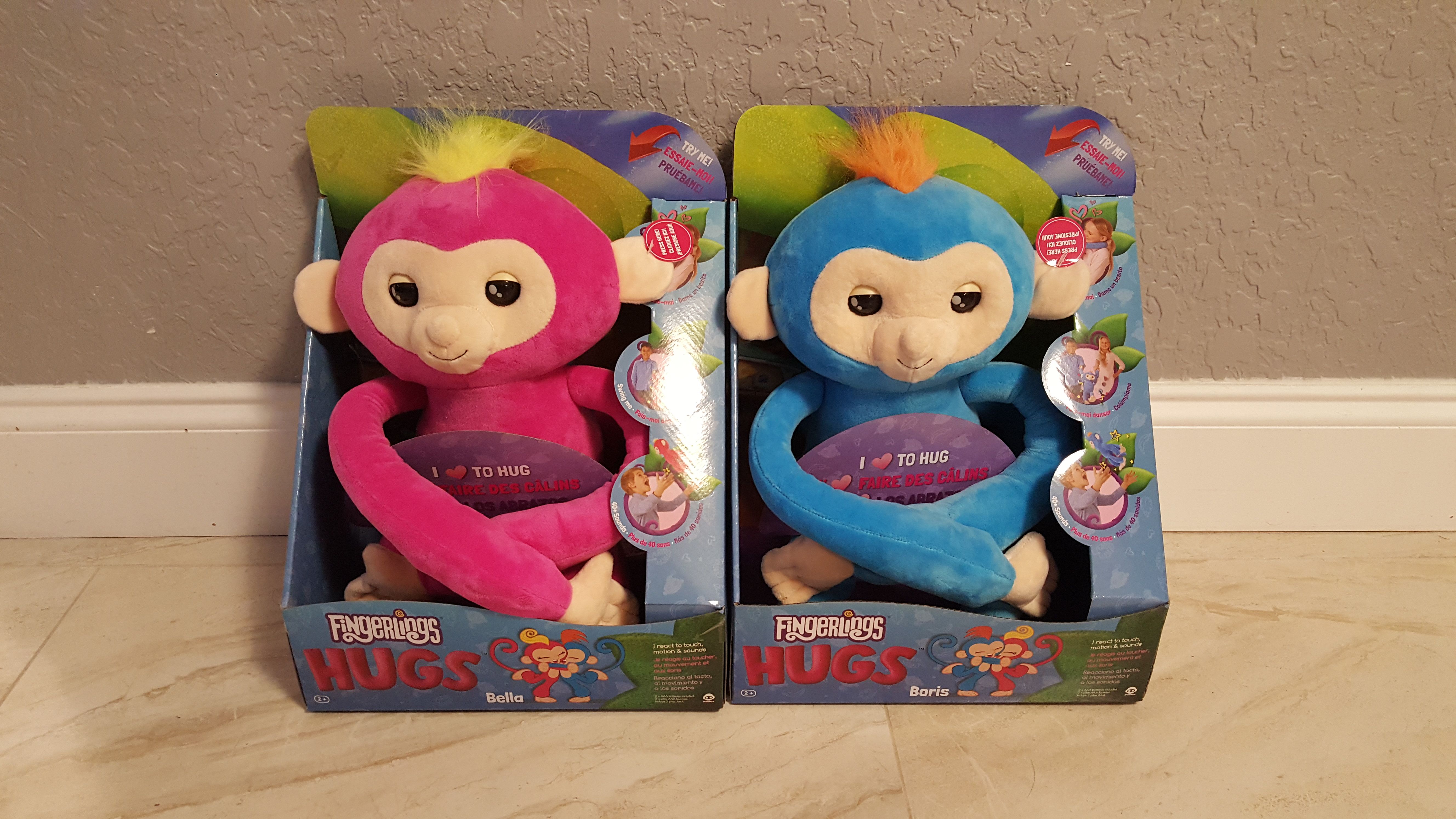 WowWee Fingerlings HUGS - Bella (Pink ) & Boris (Blue) Advanced Interactive Plush Baby Monkey Pet