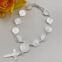 Plata Italiana Pulsera Imagen San Benito/Italian Silver Saint Benedict Image Bracelet