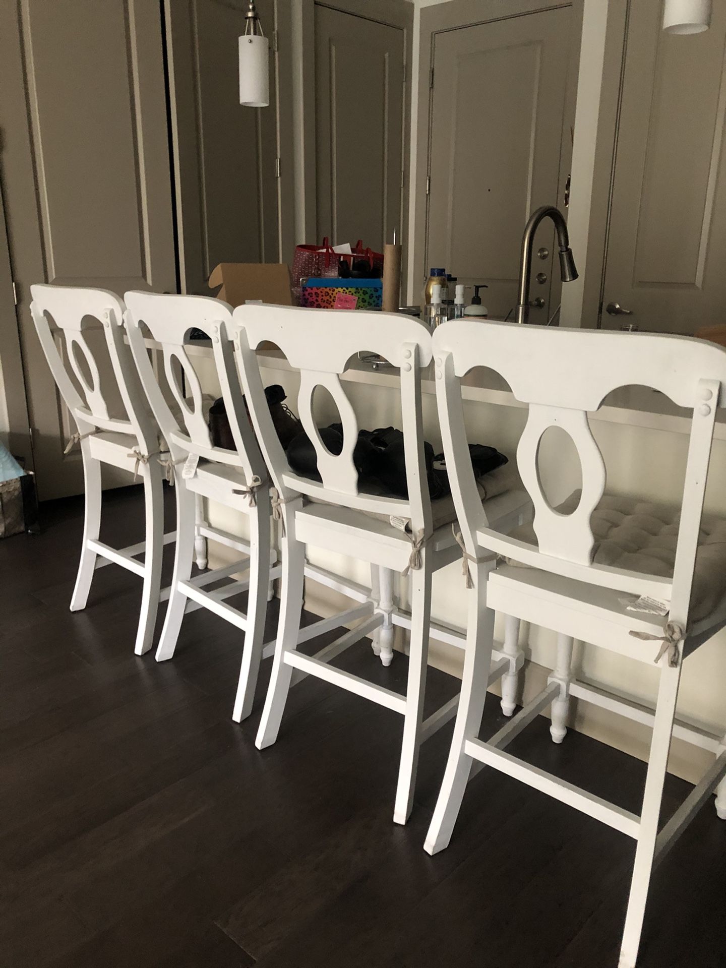 24” white French farmhouse stools (counter chairs)