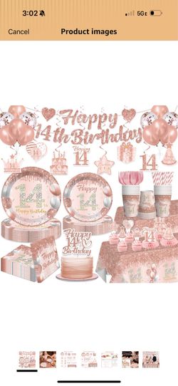 193pcs 14th Birthday Decorations for Girls Complete Tableware Set, 14 Birthday Decorations for Girls, for 25 Guests, Rose Gold 14-year-old Party Suppl