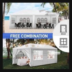 10'x20' Outdoor Canopy Party Wedding Tent White Gazebo Pavilion with 6 Side Walls