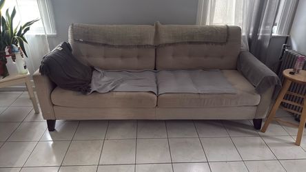 Beige Tufted Fabric Sofa