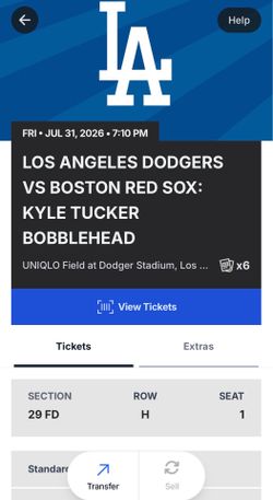 Los Angeles Dodgers Vs Boston Red Sox  Friday July 31th