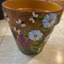Hand Painted Terra Cotta Flower Pot 6in