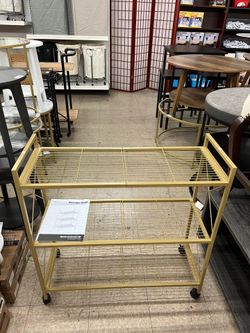 SONGMICS 3-Tier Metal Storage Rack w/ Wheels Mesh Shelving Unit w/ X Side Frames - Gold