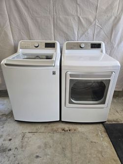 LG(WT7300CW) 27" 5.0 cu. ft. Top Load Washer, Wi-Fi - White & LG(DLG7301WE) 27" Smart Gas Dryer w/ 7.3 cu. ft. Capacity, Voice Activation - White