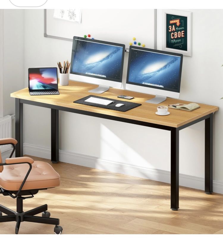 New DlandHome Large Computer Desk Office Desk 63 inch, Modern Simple Workstation Business Furniture for Home Office,Teak Black
