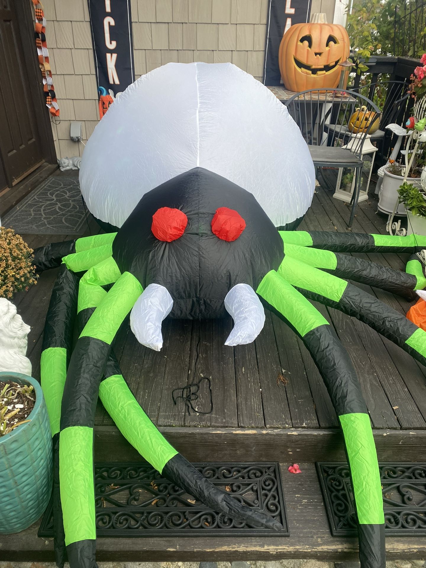 12 FT Halloween Inflatable Spider Decorations, Blow Up Hanging Spider Halloween with LED Rotating Flame Huge