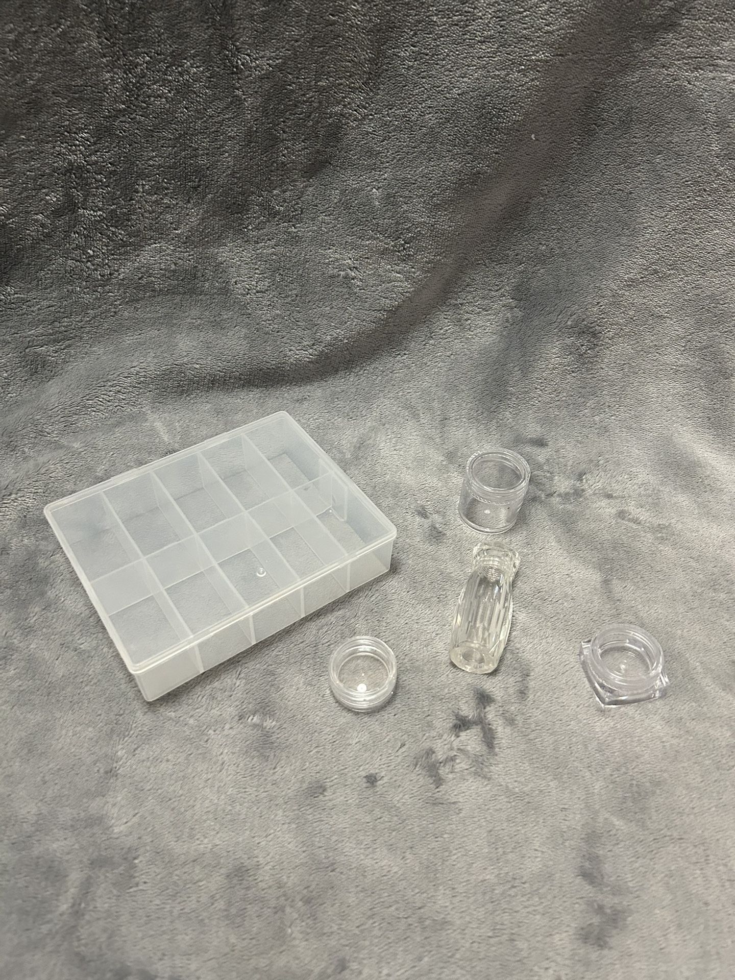 57 clear small plastic craft Travel Storage Organizer containers case jars lid