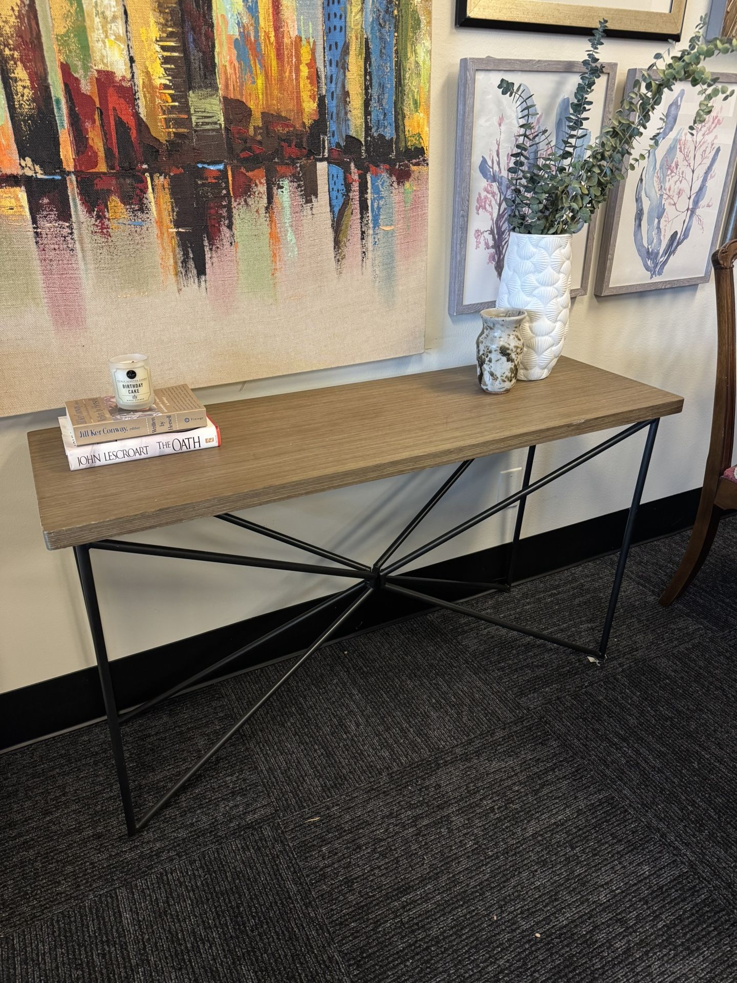 Wood Console Table with Metal Legs