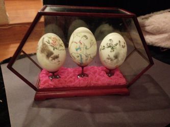 Hand painted eggs in case