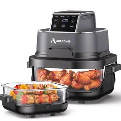 Arecovas 4-in-1 Portable Glass Air Fryer, 140–400°F Precise Heat, Max Crisp Tech