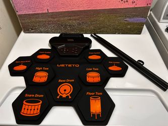 UETETO SD-50 Roll-Up Portable Digital Drum Pad, 9 Pads Silicone w/ Sticks