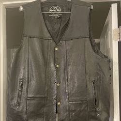Leather King Black Classic Biker Vest w/Side Laces, Men’s 54 Tall