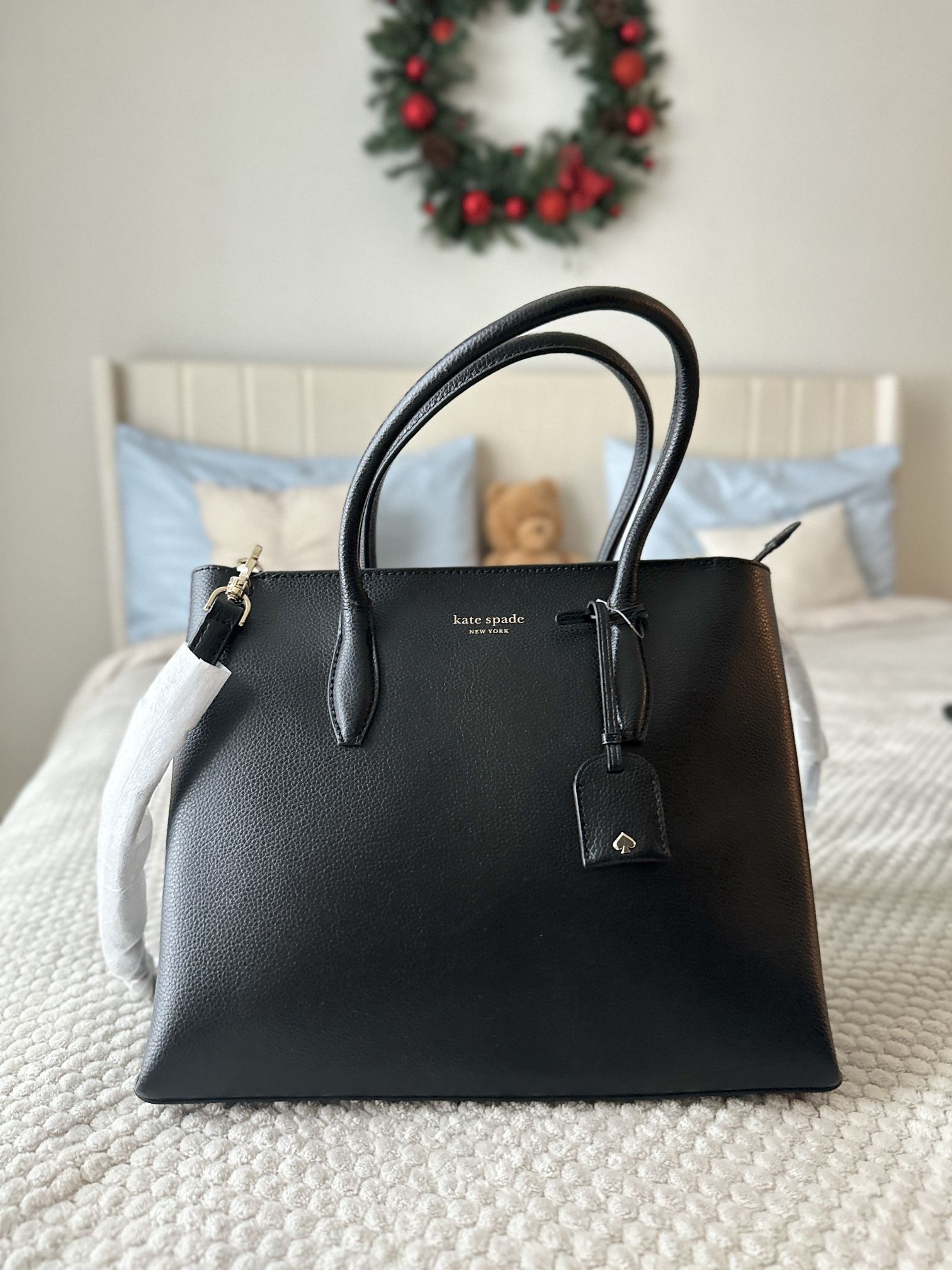 Kate Spade Eva Medium Leather Top Zip Satchel Black Tote