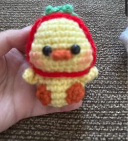 Duck with tomato hat crochet keychain