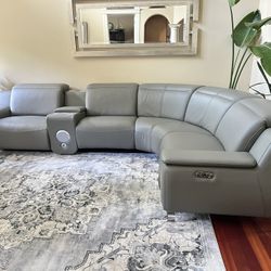 Grey Leather Modular Power L Shape Recliner