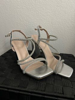 Top Moda Silver Rhinestone Ankle Strap Heels