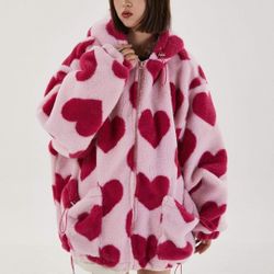 Aelfric Eden Vintage Heart Pattern Oversize Winter Sherpa Coat

