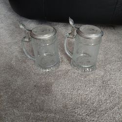 Vintage Glass Beer Steins With Wildlife Etching