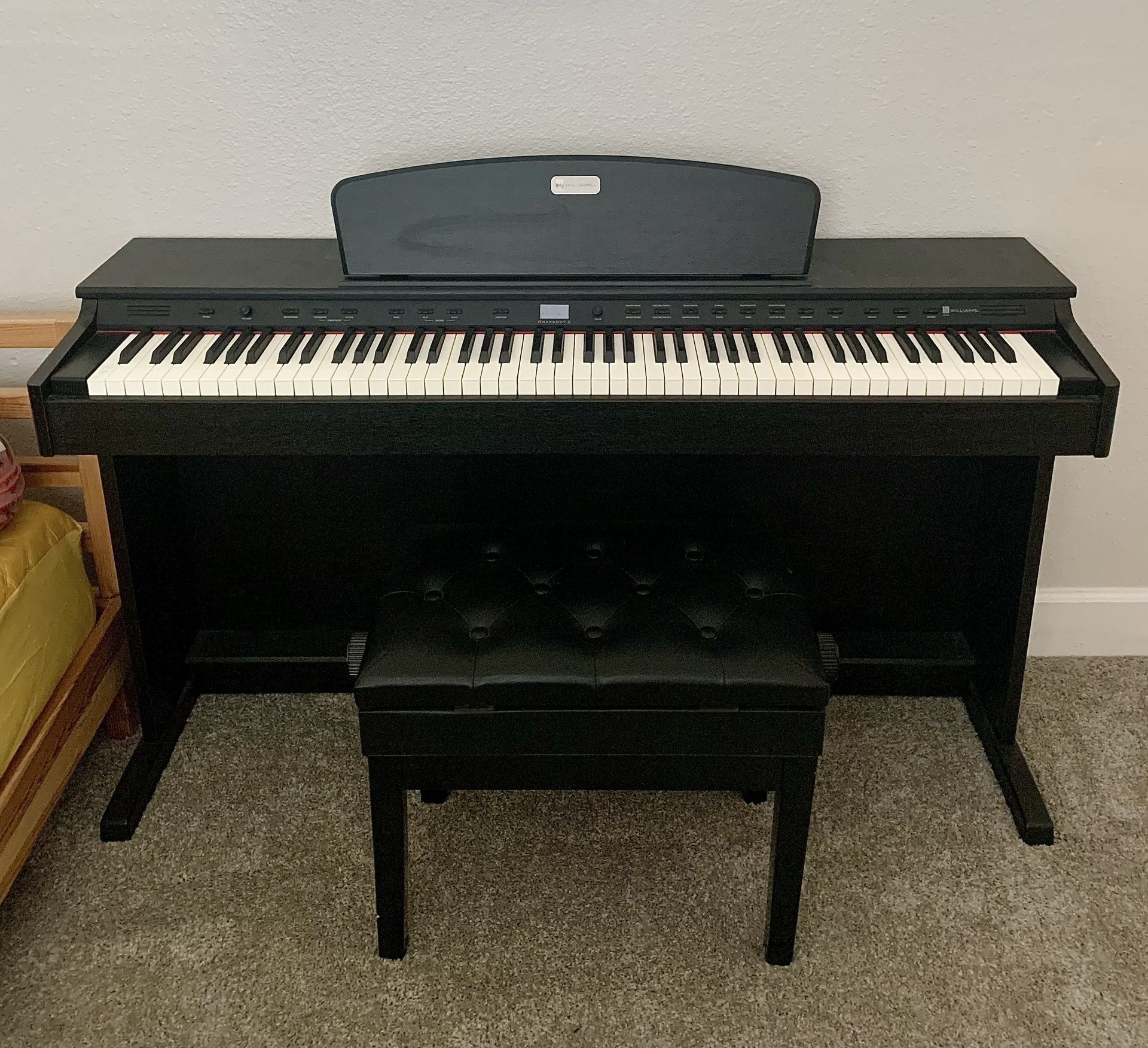 $350 LIKE NEW, WILLIAMS RHAPSODY ll -DIGITAL PIANO CONSOLE / WEIGHTED KEYSBEDS