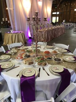 Purple satin napkins.