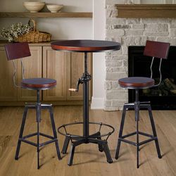 LOKKHAN Adjustable Swivel Bar Set(table light brwon, stools dark brown)