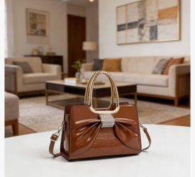 Patent Leather Top Handle Bags Bow Satchel Purses with Adjustable Strap Fashion Shiny Shoulder Bag for Women