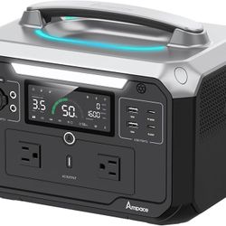 AMPACE Andes 600 Pro Portable Power Station, 584 Wh LiFePO4 Hybrid Battery, [1 hour 80%] Fast Charge, 600 W SiCPrime Solar Generator (Andes 600 Pro)